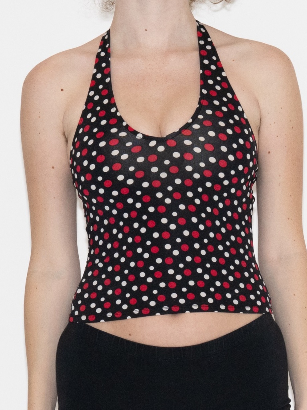 Y2k polka dot tankini top black red white size small nylon spandex polyester